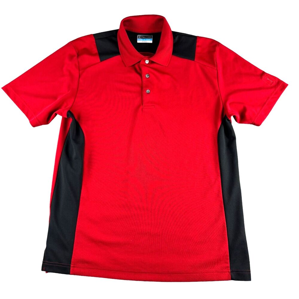 PGA Tour Polo Shirt Men's Large Red Black Short Sleeve Airflux Preppy Outdoor